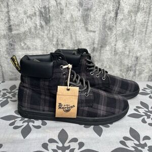 Dr Martens Maelly Shoes Womens Size 8 Black Canvas Boots High Top Plaid Lace Up